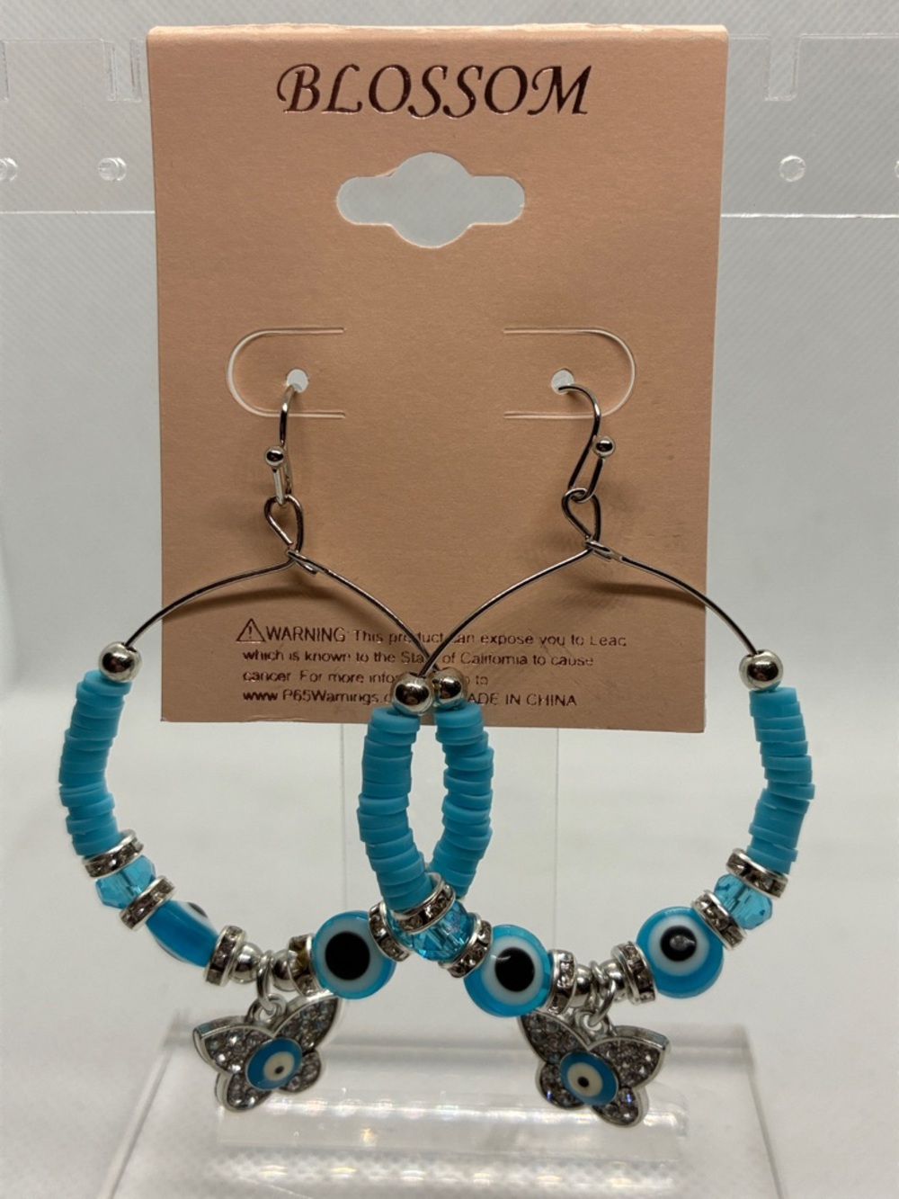 3For$20 Blossom Turquoise Blue Evil Eye  Beaded Hoop Earrings with Charm